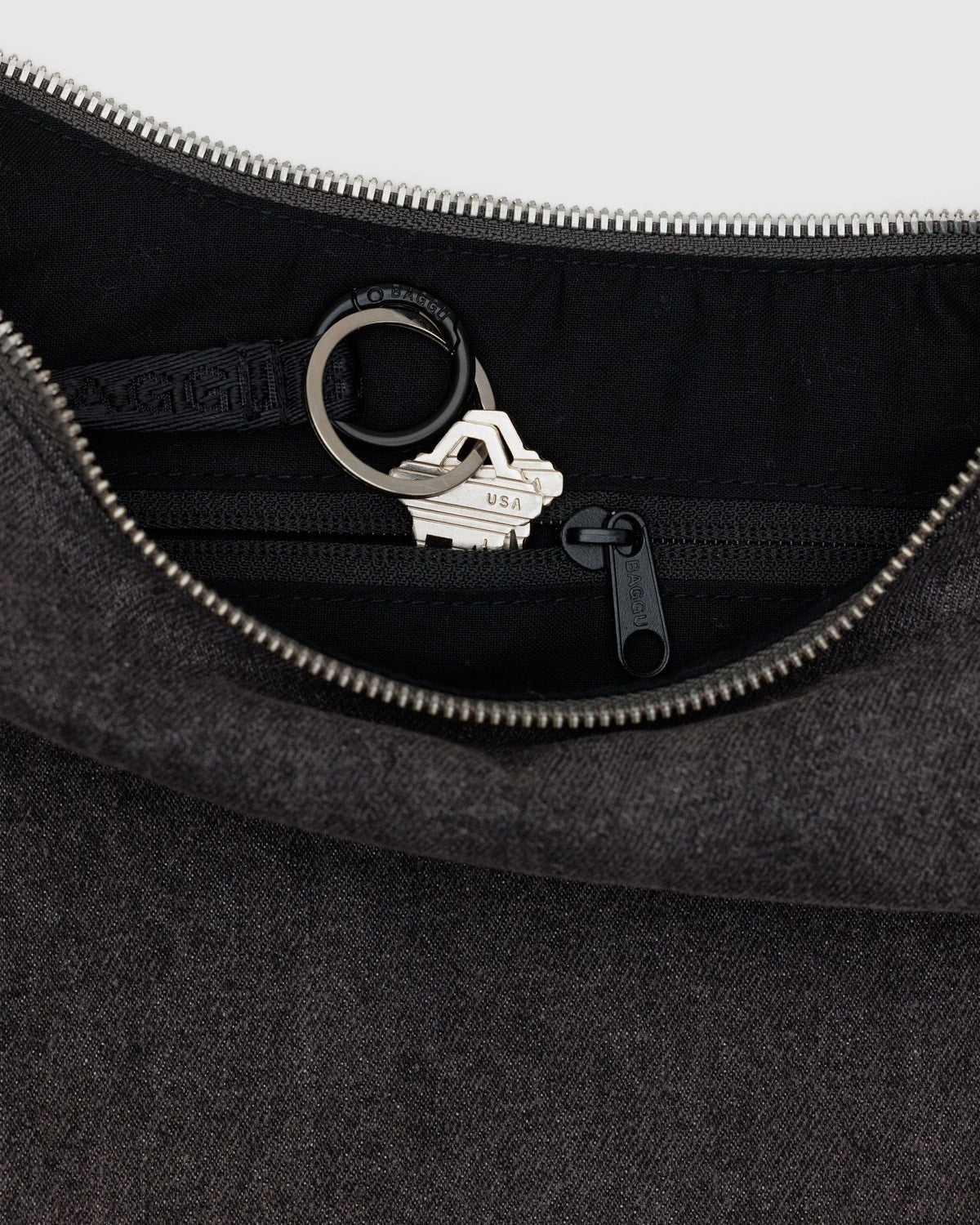 Baggu Medium Denim Crescent Bag Washed Black Denim