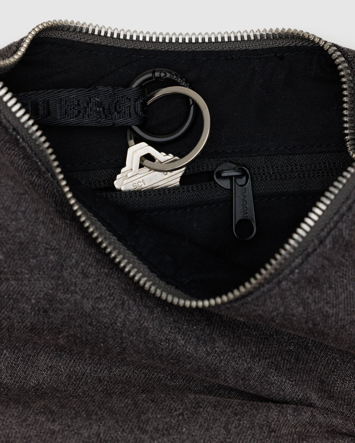 Baggu Small Denim Crescent Bag Washed Black Denim