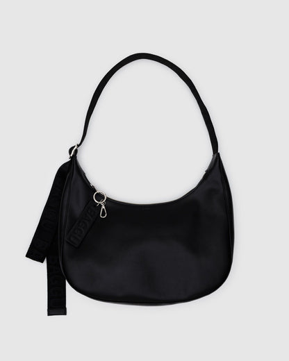 Medium Recycled Leather Crescent Bag Black | Baggu On Sale