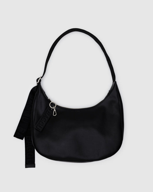 Medium Recycled Leather Crescent Bag Black | Baggu On Sale