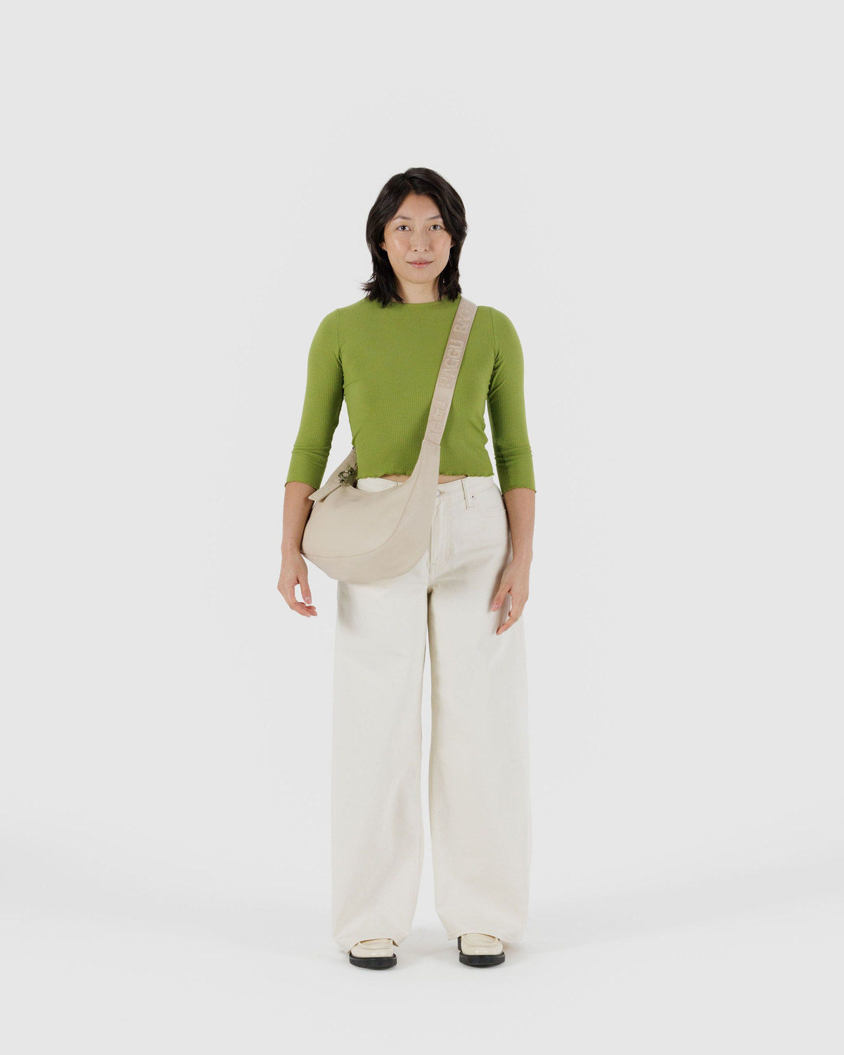 Medium Recycled Leather Crescent Bag Stone | Baggu Online Store