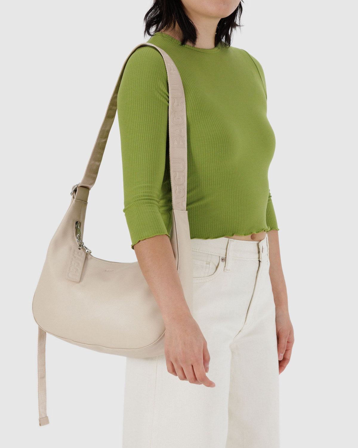 Medium Recycled Leather Crescent Bag Stone | Baggu Online Store