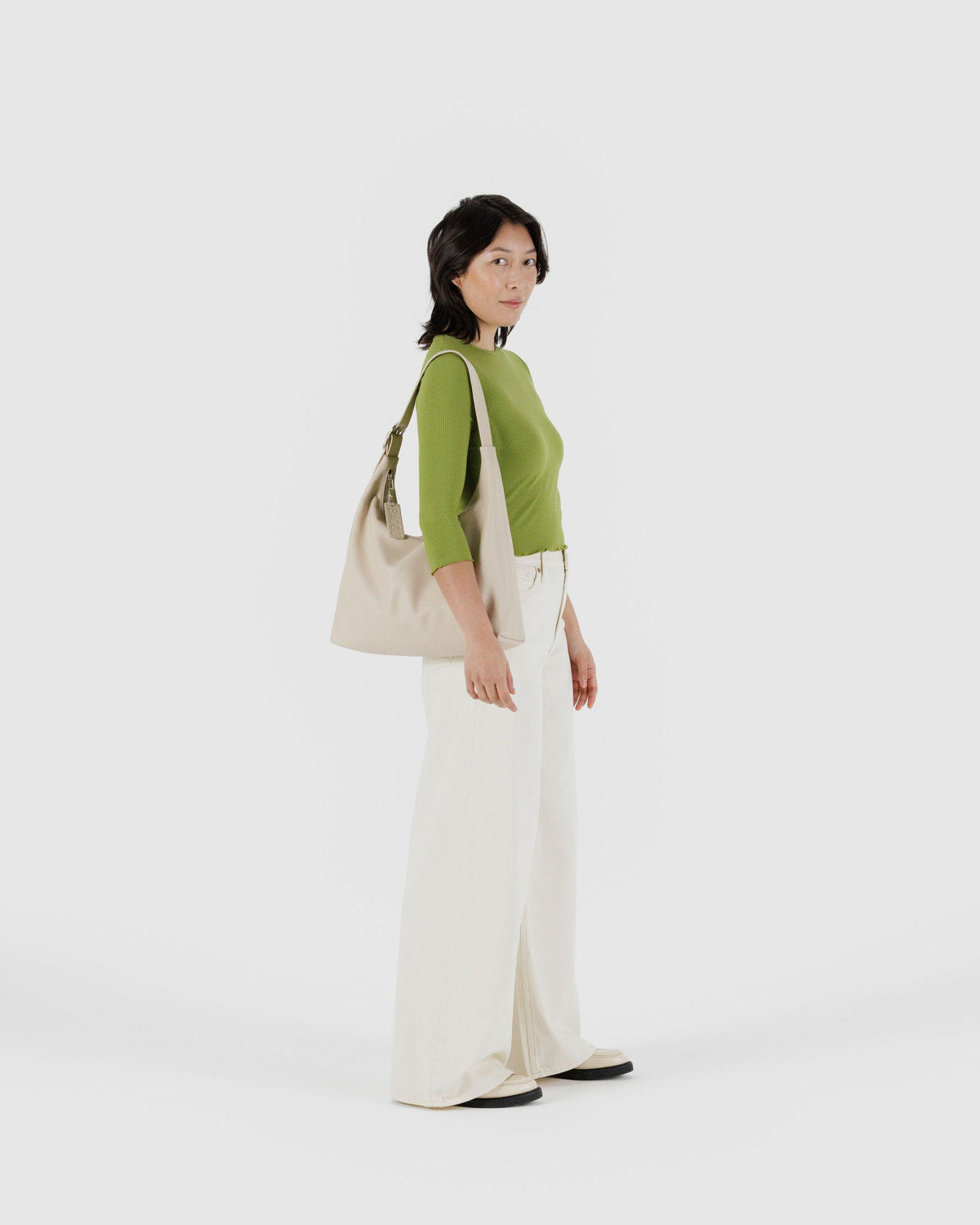 Recycled Leather Shoulder Bag Stone | Baggu Sale