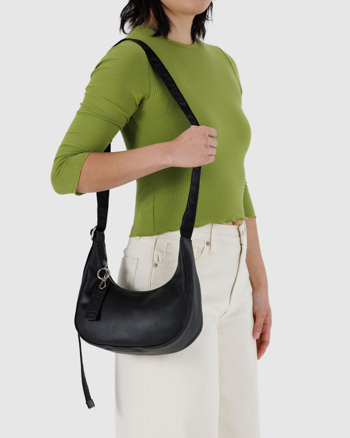Small Recycled Leather Crescent Bag Black | Baggu Discount