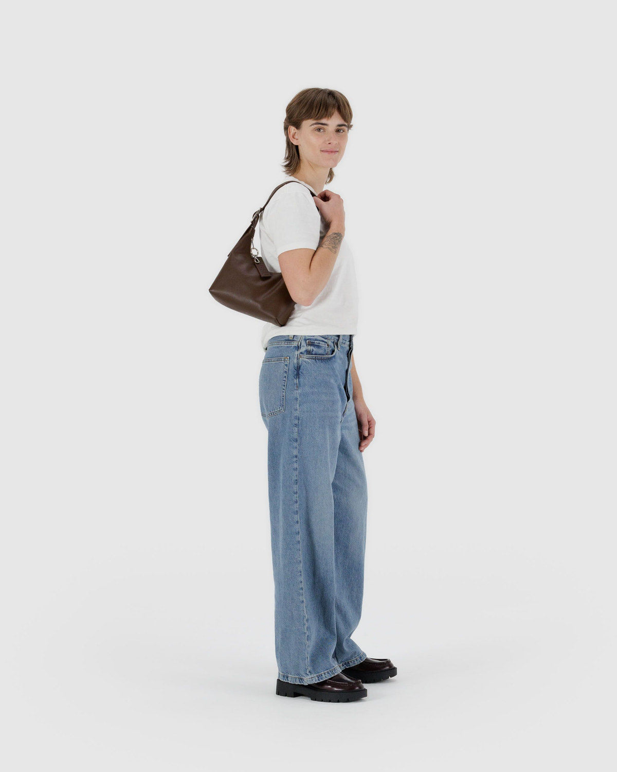 Mini Recycled Leather Shoulder Bag Brown | Baggu Discount