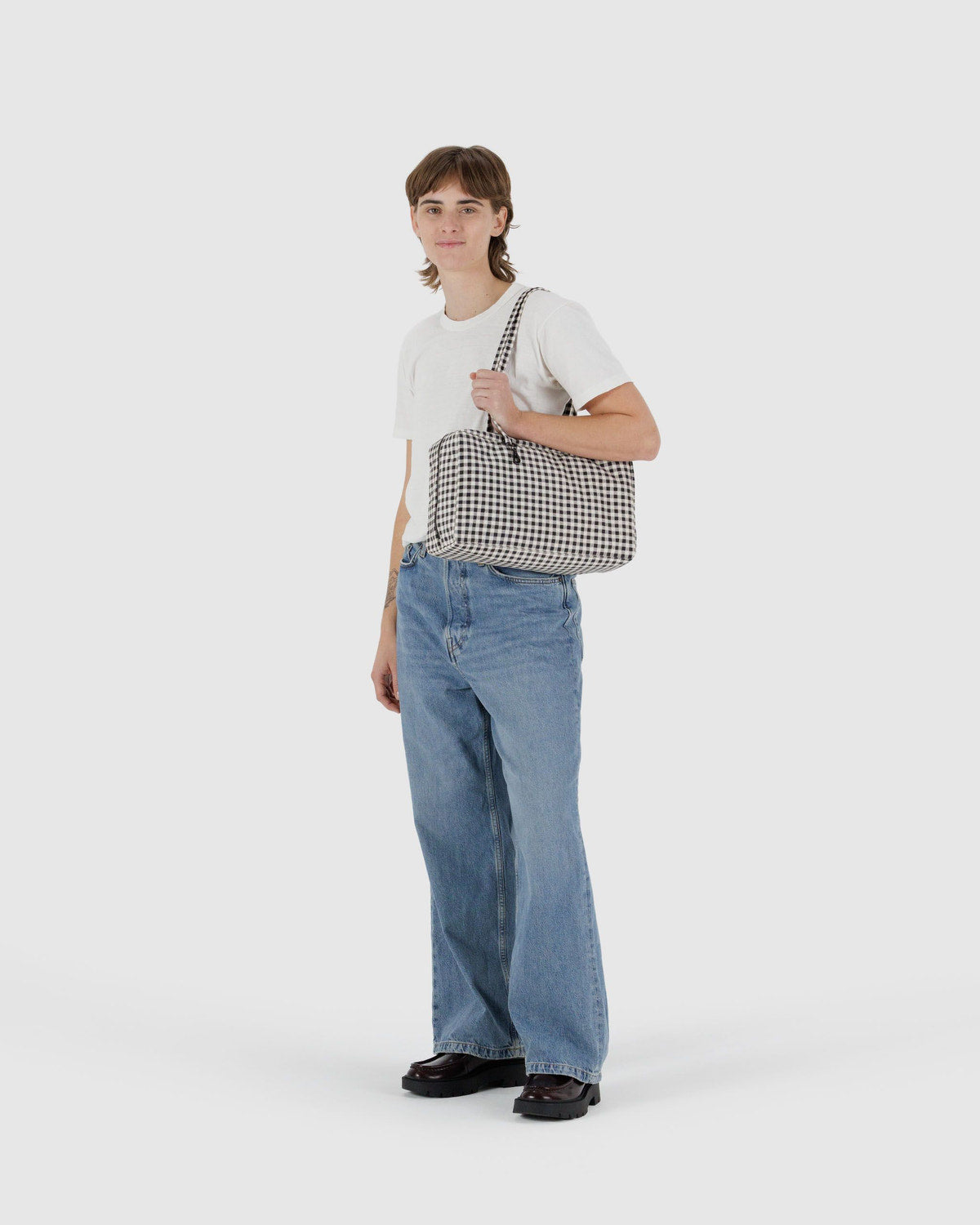 Medium Nylon Bowler Bag Black & White Gingham | Baggu Sale