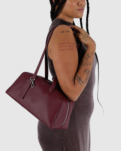 Recycled Leather Bowler Bag Mahogany | Baggu Online