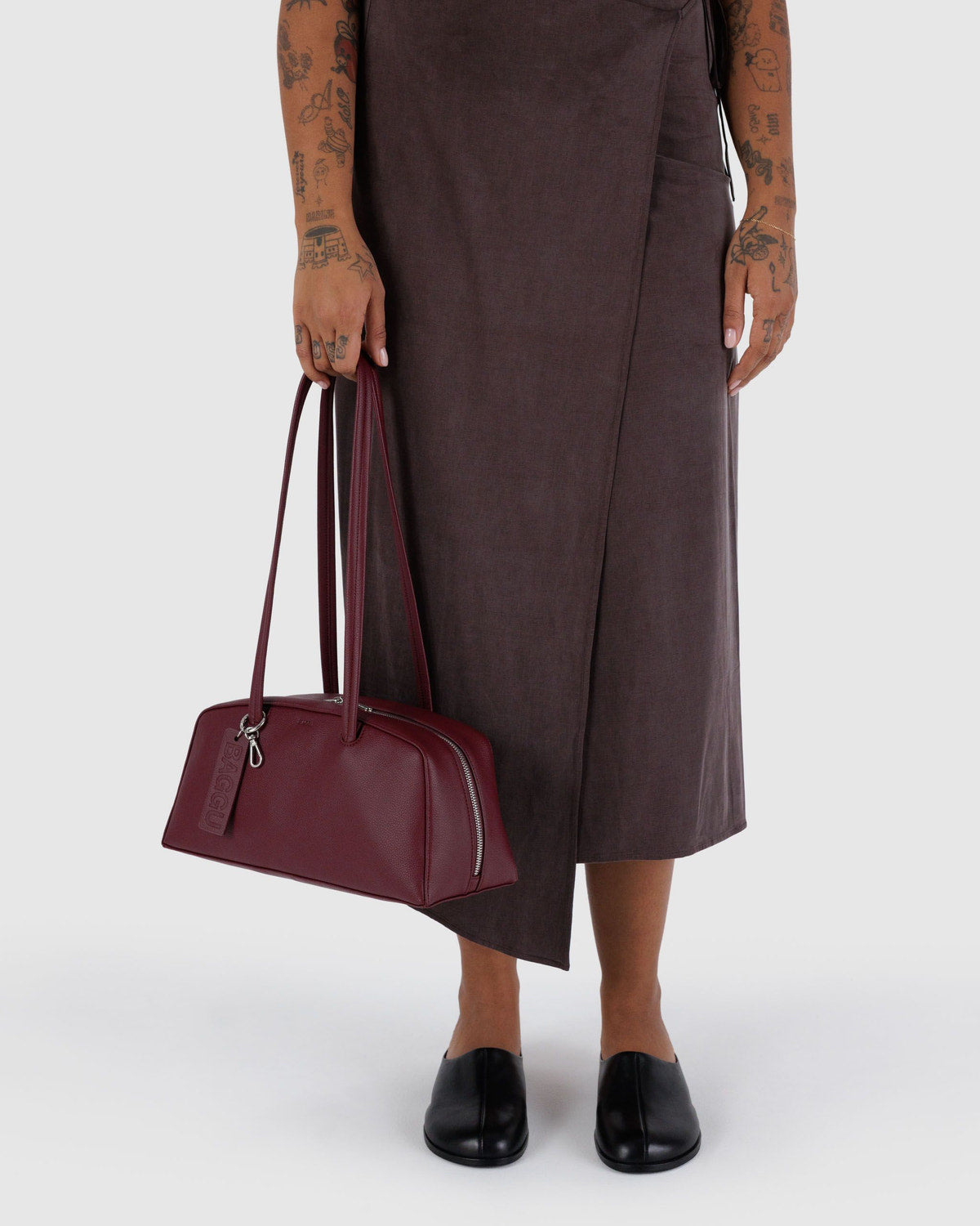 Recycled Leather Bowler Bag Mahogany | Baggu Online
