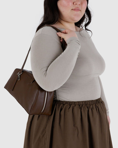 Recycled Leather Bowler Bag Brown | Baggu Online Store