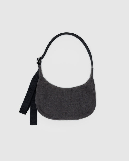 Small Denim Crescent Bag Washed Black Denim | Baggu On Sale