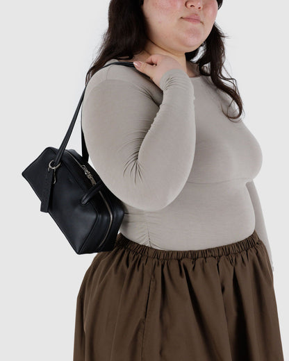 Small Recycled Leather Bowler Bag Black | Baggu Online