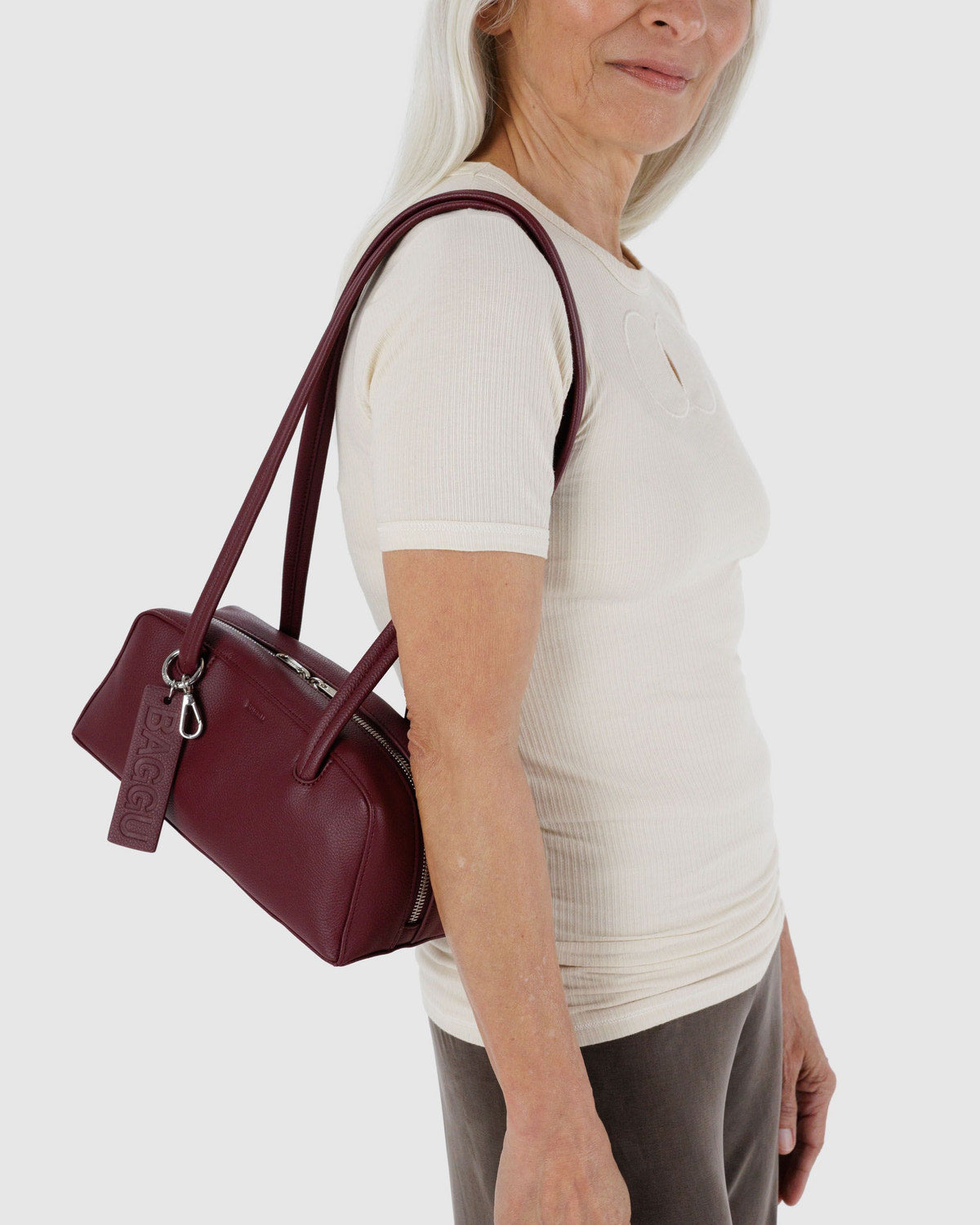 Small Recycled Leather Bowler Bag Mahogany | Baggu Discount