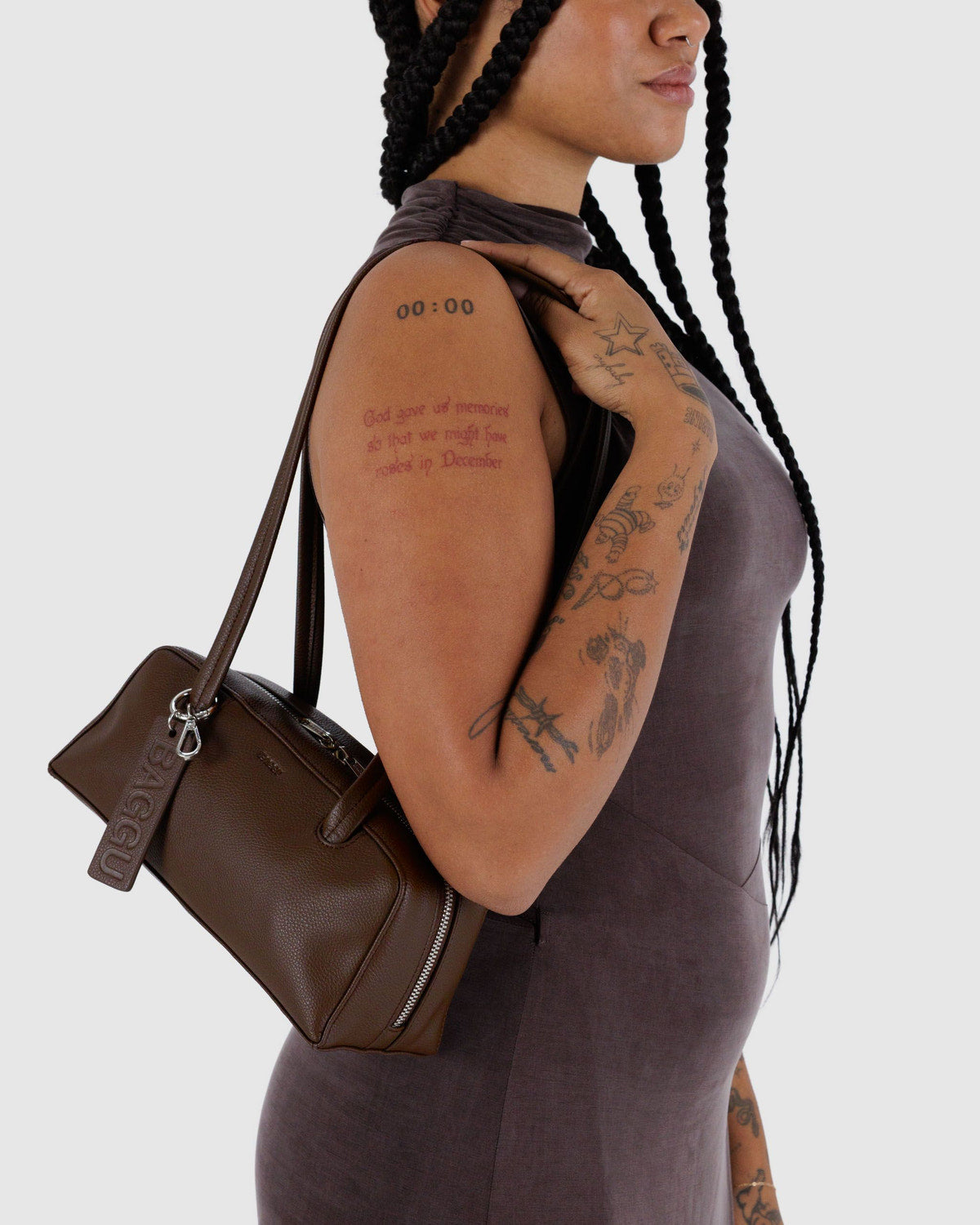 Small Recycled Leather Bowler Bag Brown | Baggu Online Store