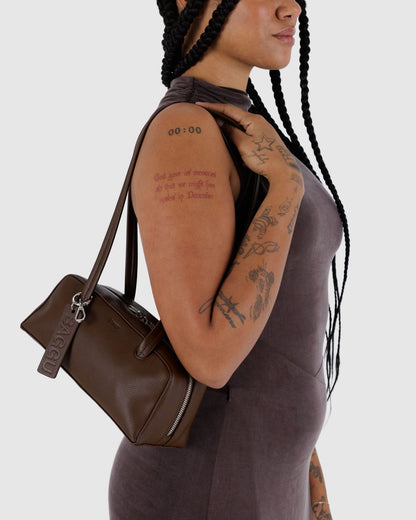 Small Recycled Leather Bowler Bag Brown | Baggu Online Store