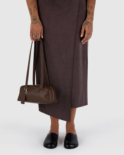 Small Recycled Leather Bowler Bag Brown | Baggu Online Store
