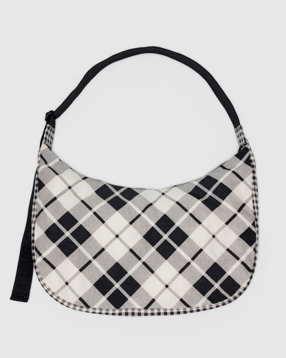 Large Nylon Crescent Bag Mixed Plaid | Baggu Sale