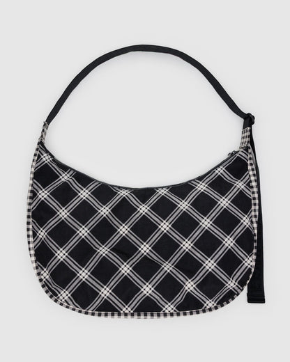 Large Nylon Crescent Bag Mixed Plaid | Baggu Sale