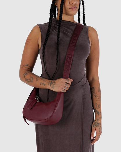 Small Recycled Leather Crescent Bag Mahogany | Baggu On Sale