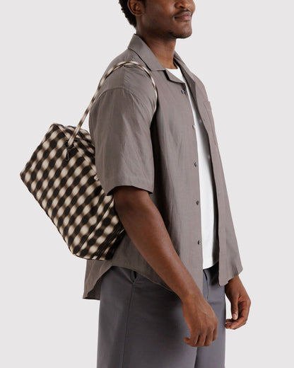 Medium Nylon Bowler Bag Blurred Gingham Brown | Baggu Outlets