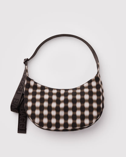 Medium Nylon Crescent Bag Blurred Gingham Brown | Baggu Outlets