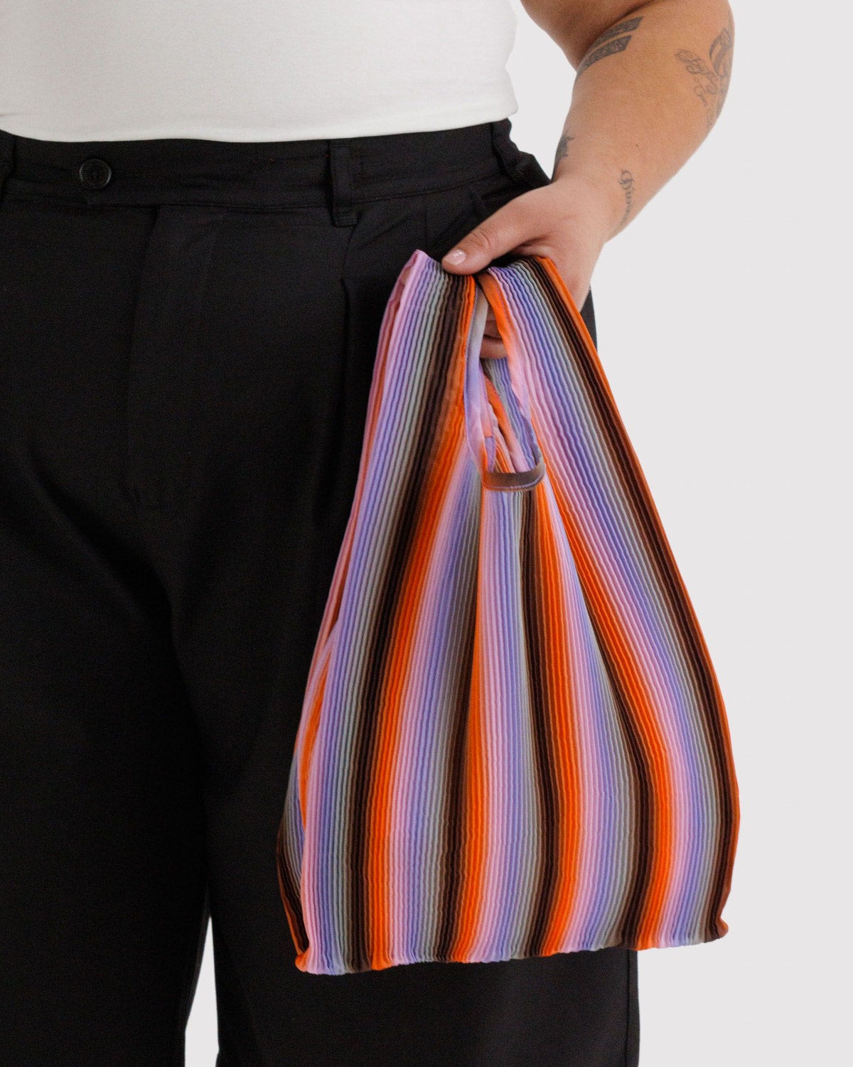 Pleated Baggu Gradient Stripe Poppy & Lilac | Baggu Online