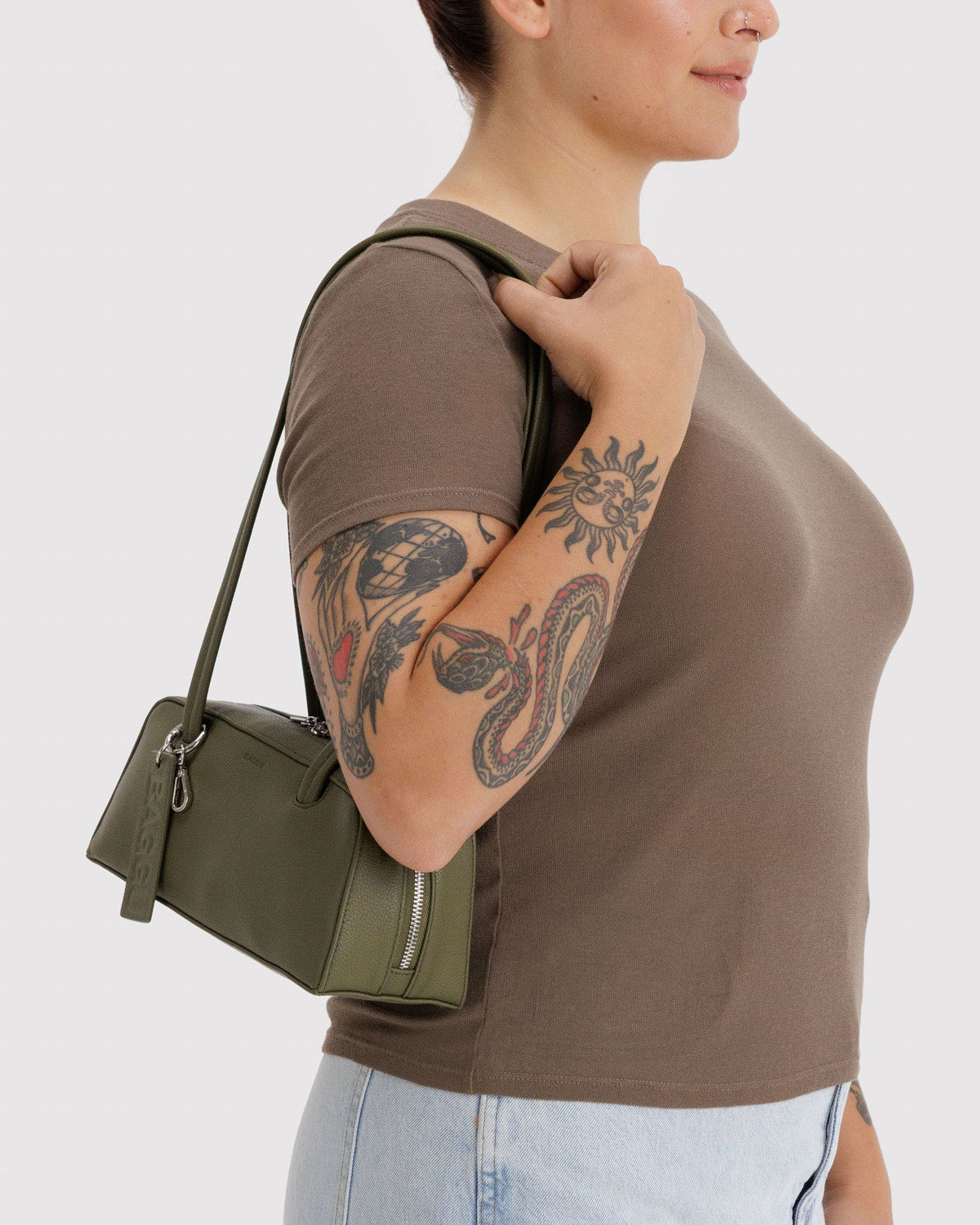 Small Recycled Leather Bowler Bag Loden | Baggu Sale