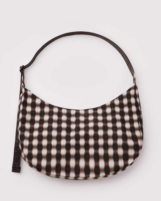Large Nylon Crescent Bag Blurred Gingham Brown | Baggu Online Store