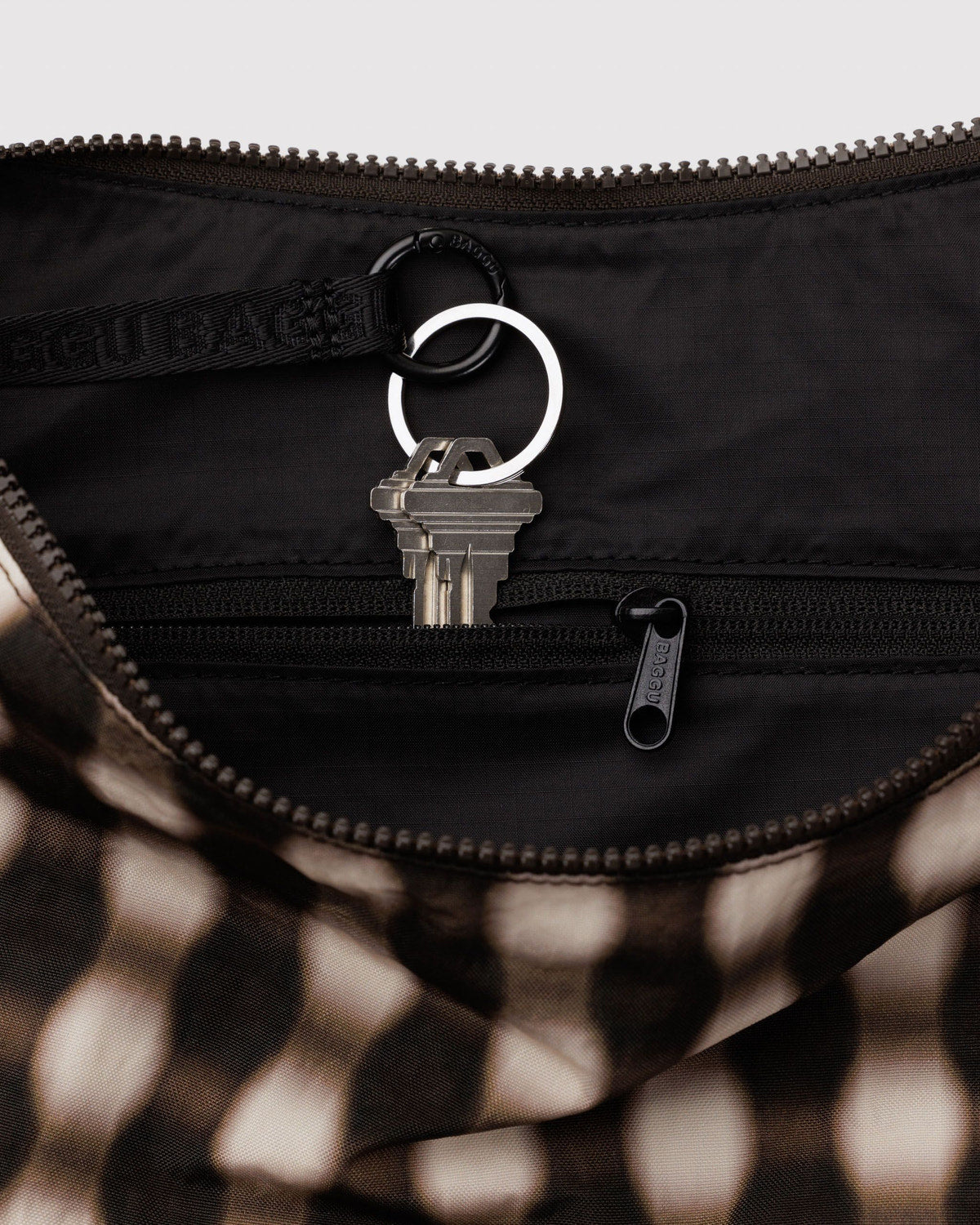 Large Nylon Crescent Bag Blurred Gingham Brown | Baggu Online Store