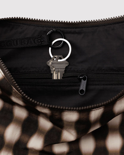 Large Nylon Crescent Bag Blurred Gingham Brown | Baggu Online Store