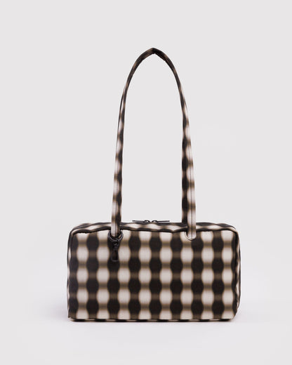 Nylon Bowler Bag Blurred Gingham Brown | Baggu Online