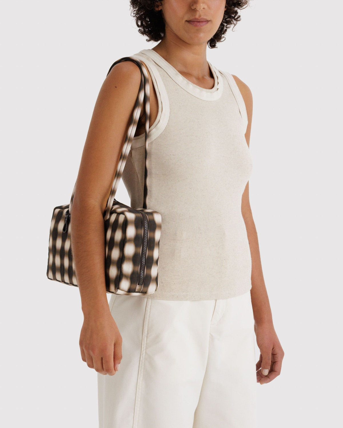 Nylon Bowler Bag Blurred Gingham Brown | Baggu Online