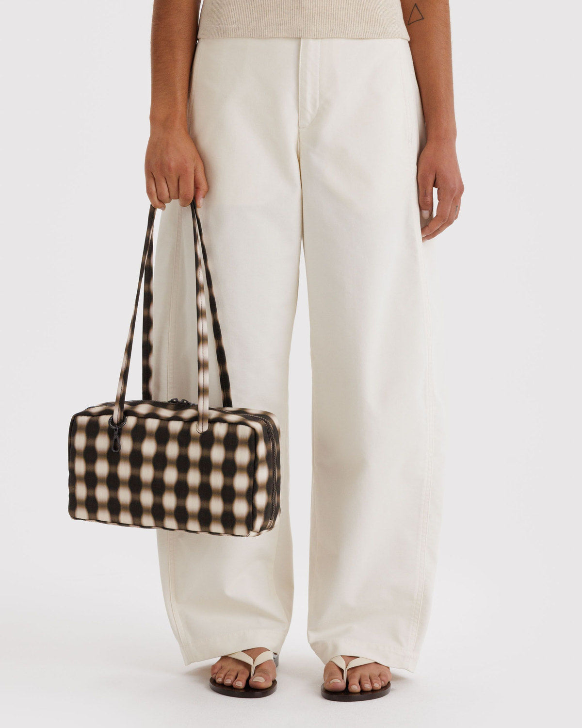 Nylon Bowler Bag Blurred Gingham Brown | Baggu Online