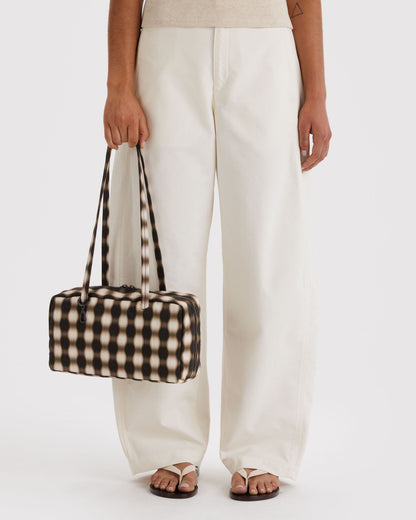 Nylon Bowler Bag Blurred Gingham Brown | Baggu Online