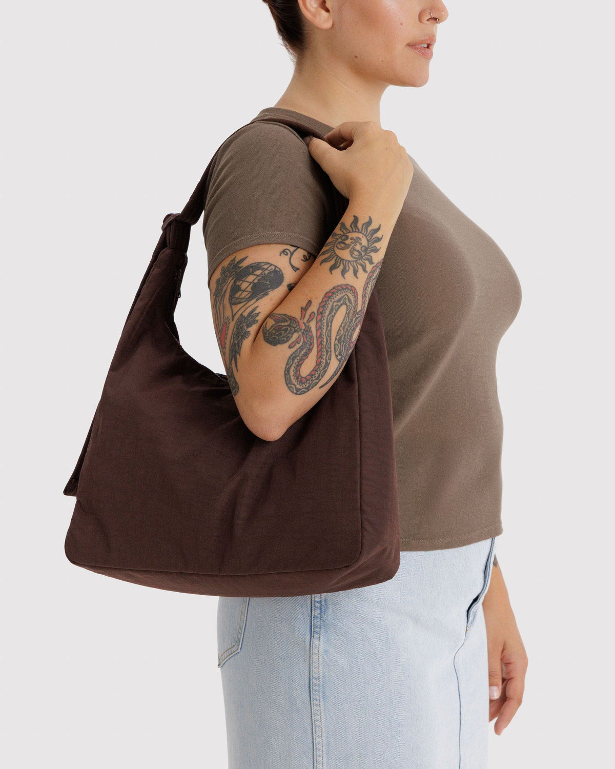 Nylon Shoulder Bag Coffee | Baggu Discount