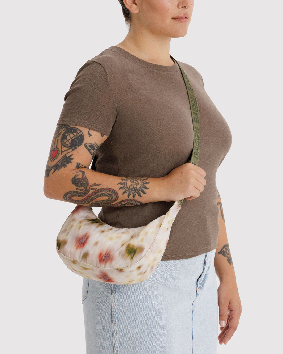 Small Nylon Crescent Bag Abstract Floral | Baggu On Sale