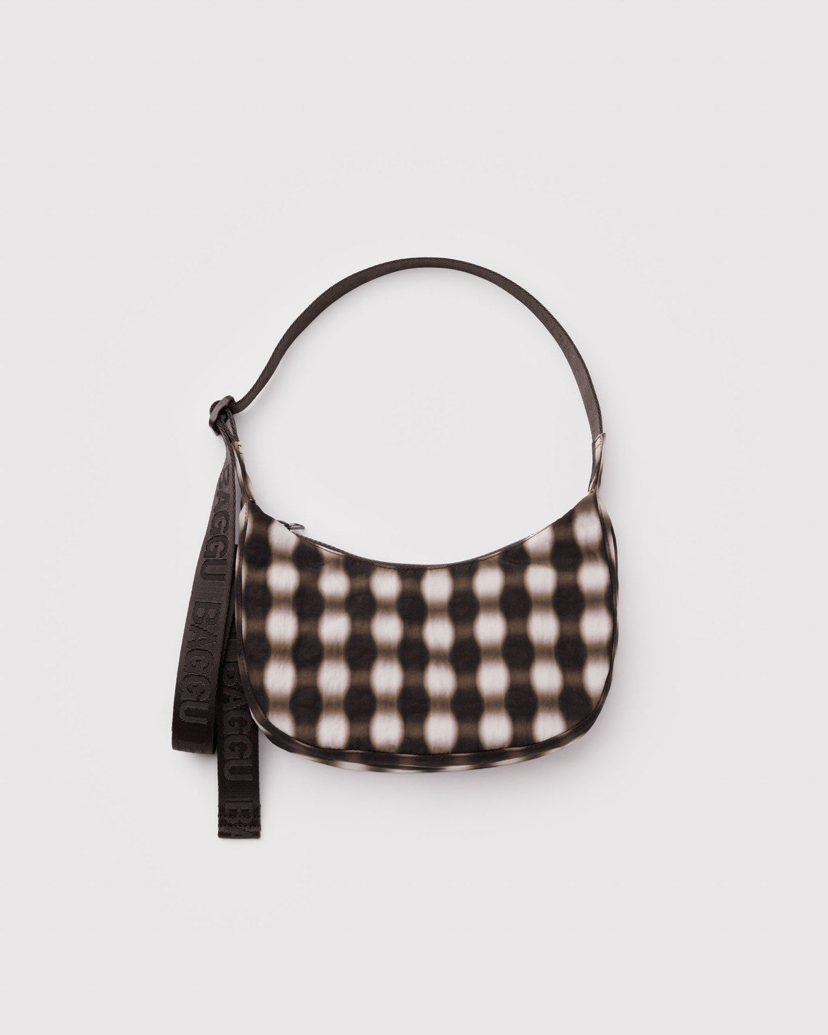 Small Nylon Crescent Bag Blurred Gingham Brown | Baggu Discount