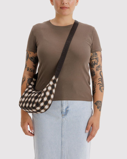 Small Nylon Crescent Bag Blurred Gingham Brown | Baggu Discount