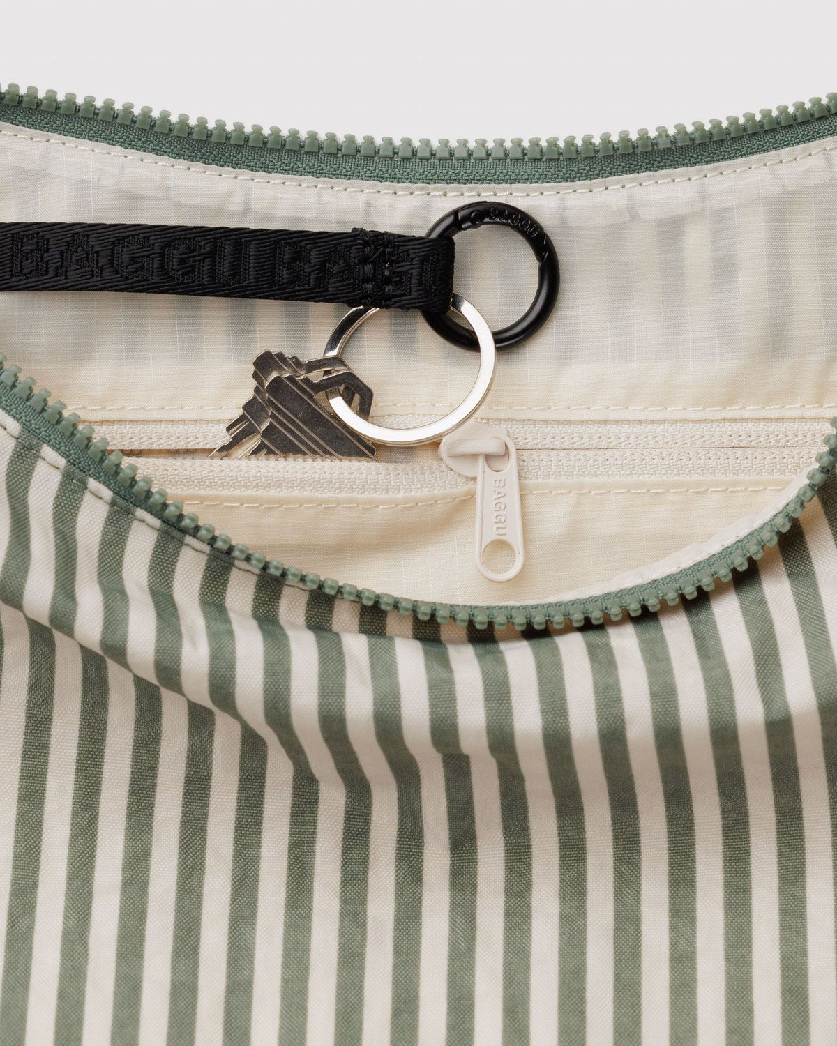 Medium Nylon Crescent Bag Sage Stripe | Baggu Online