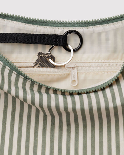 Medium Nylon Crescent Bag Sage Stripe | Baggu Online
