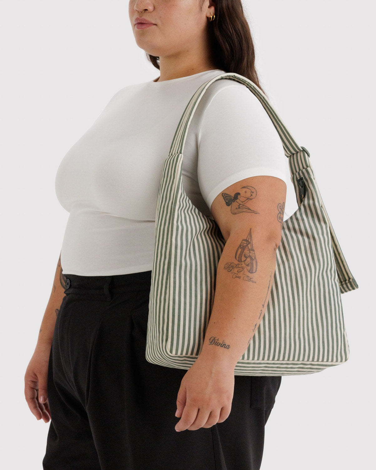 Nylon Shoulder Bag Sage Stripe | Baggu Online