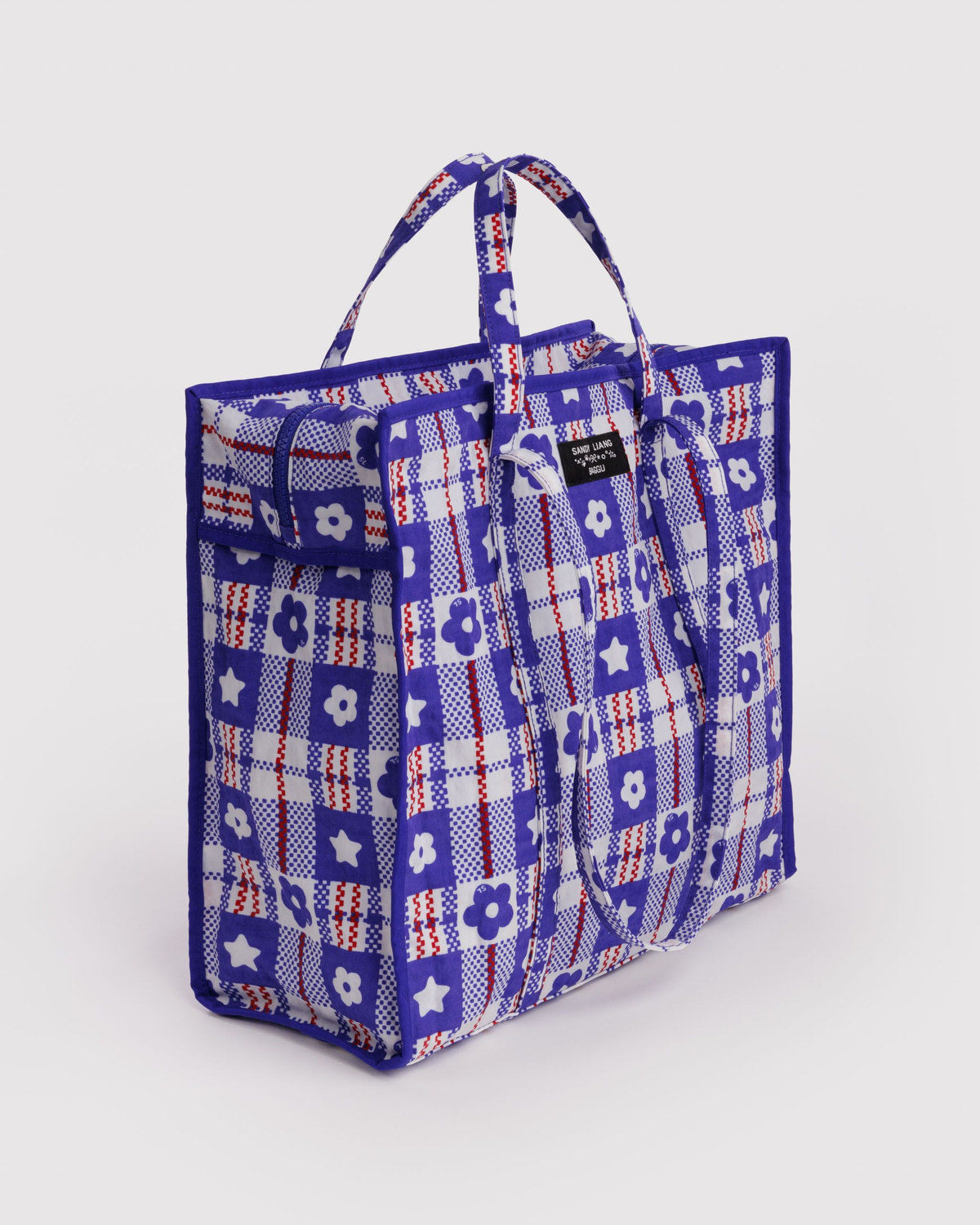 Large Nylon Market Bag Market Plaid Blue | Baggu Online Store