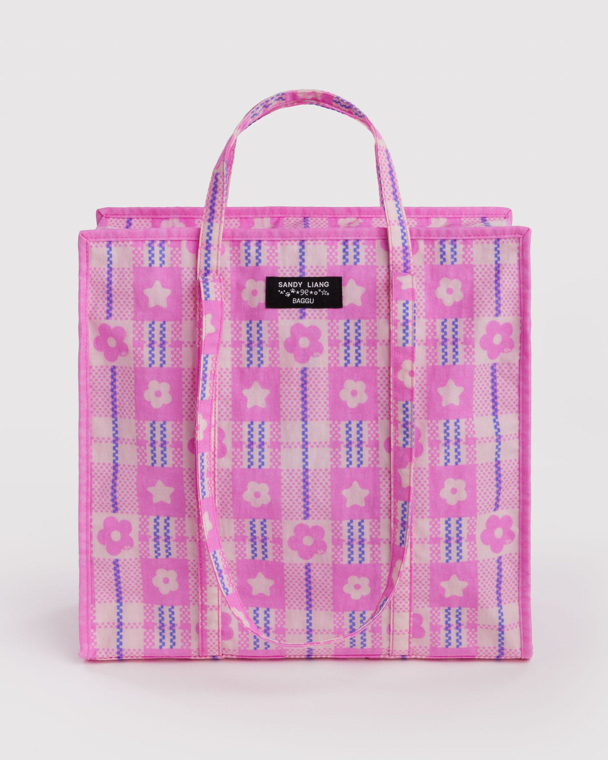 Large Nylon Market Bag Market Plaid Pink | Baggu Online