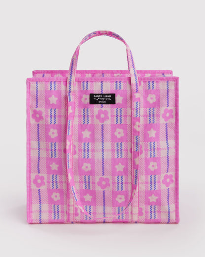 Large Nylon Market Bag Market Plaid Pink | Baggu Online