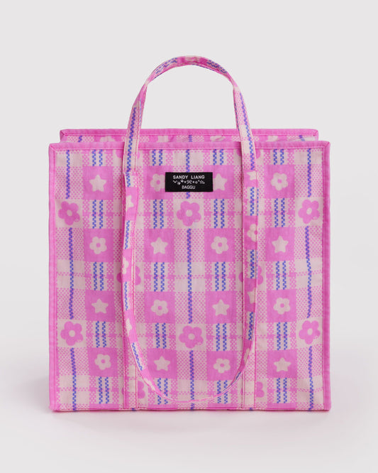 Large Nylon Market Bag Market Plaid Pink | Baggu Online