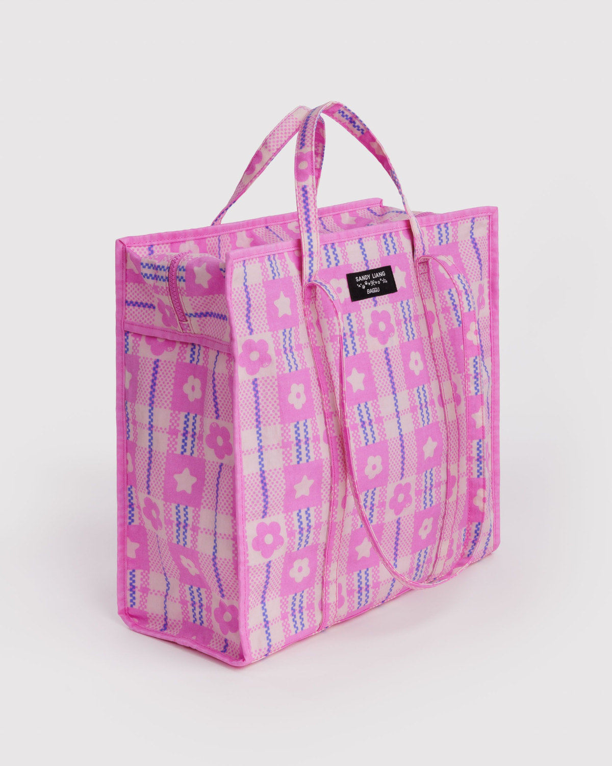 Large Nylon Market Bag Market Plaid Pink | Baggu Online