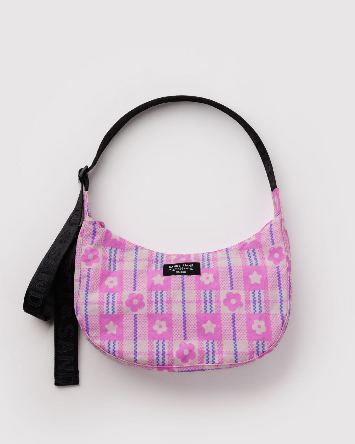 Medium Nylon Crescent Bag Market Plaid Pink | Baggu Outlets