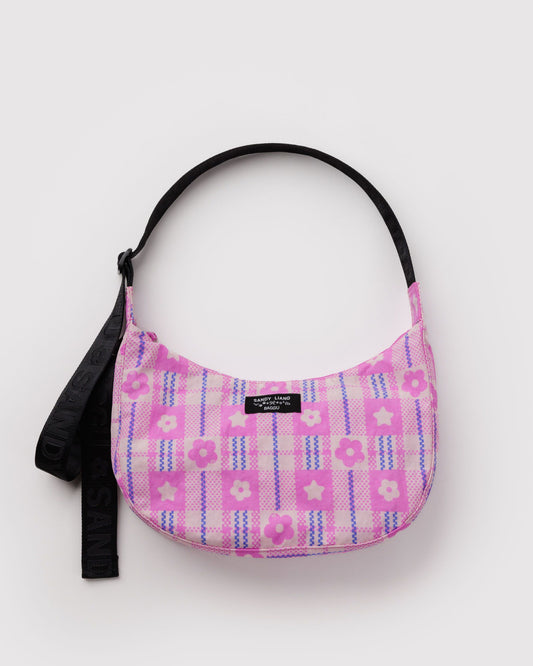 Medium Nylon Crescent Bag Market Plaid Pink | Baggu Outlets