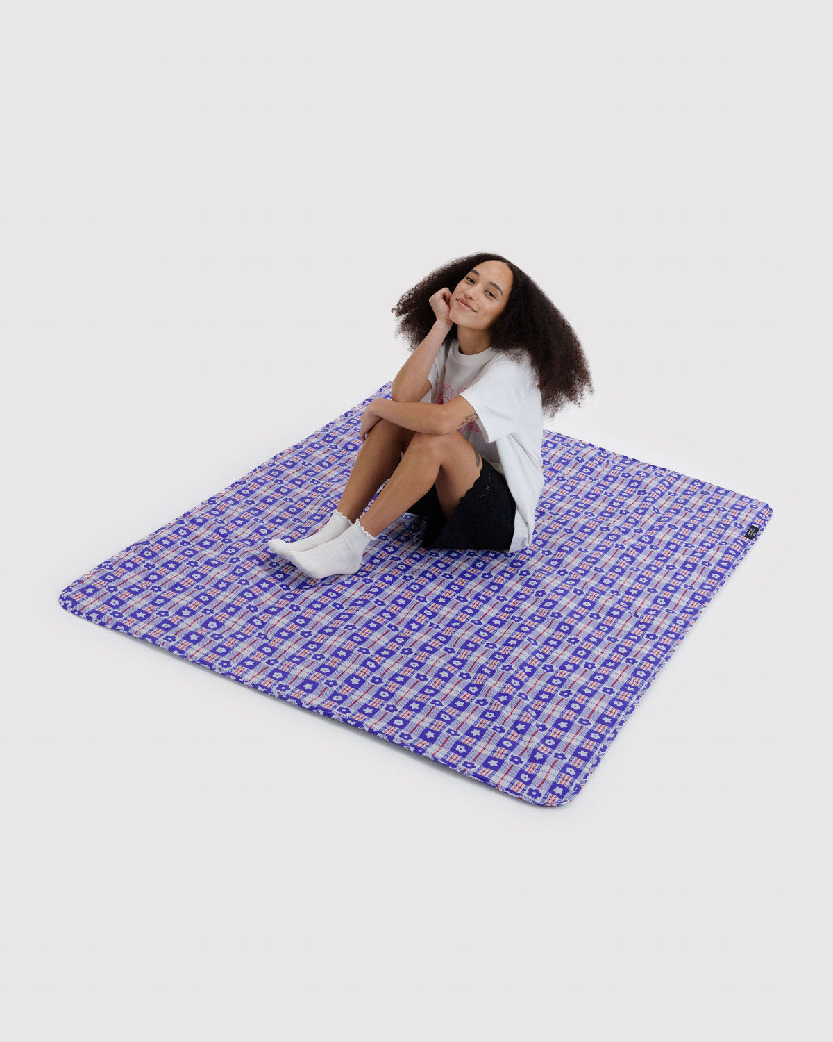 Puffy Picnic Blanket Market Plaid Blue | Baggu Online Store